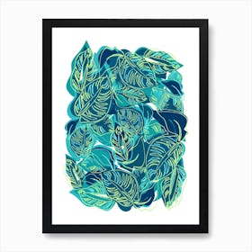 Tropical Turquoise Leaves Art Print