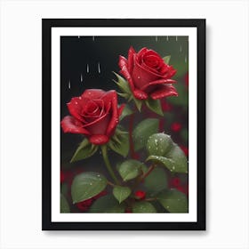 Red Roses At Rainy With Water Droplets Vertical Composition 53 Art Print