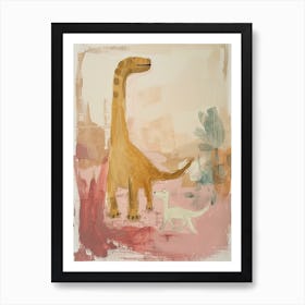 Dinosaur & A Dog Muted Pastels 4 Art Print