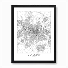 Glasgow White Map Art Print