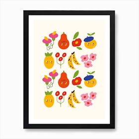 Fruits And Flowers Set 1 Art Print