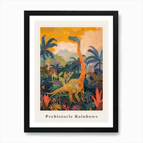 Colourful Warm Tones Dinosaur In The Jungle Painting Poster Art Print