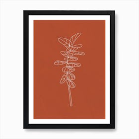 Line Art Leaf, Botanical Terracotta Art Print