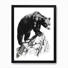 Malayan Sun Bear Walking On A Mountain Ink Illustration 1 Art Print