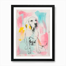 Beagle Dog Pastel Paint Line Illustration Art Print