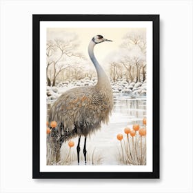 Winter Bird Painting Ostrich 2 Art Print