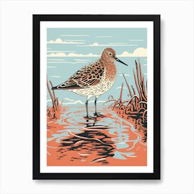 Vintage Bird Linocut Dunlin 4 Art Print