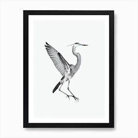 Great Blue Heron B&W Pencil Drawing 2 Bird Art Print