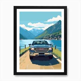 A Gmc Sierra Car In The Lake Como Italy Illustration 3 Art Print