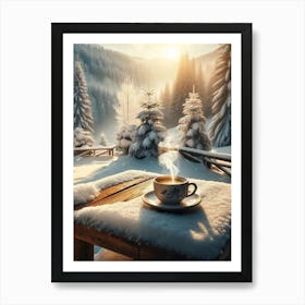 Coffee Cup In The Snow Art Print