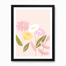 Flowers On A Pink Background Art Print