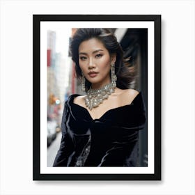 Asian Woman Adorned In Haute Couture Fashion Poised Elegantly Silk And Velvet Textures Contrastin Affiche