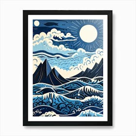 Moon And Waves Art Print