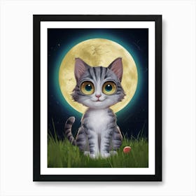 Cat In The Moonlight 2 Art Print