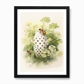 Beehive With Queen Anne’S Lace Watercolour Illustration 2 Art Print