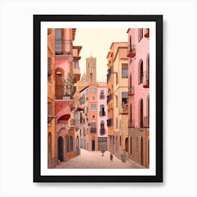 Barcelona Spain 1 Vintage Pink Travel Illustration Art Print