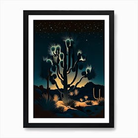 Joshua Trees At Night Retro Illustration (1) Art Print