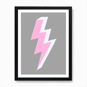 Pink and Grey Triple Lightning Bolt Art Print