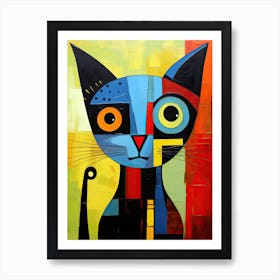 Feline Geometry: Minimalist Cubism in Cat Art Art Print