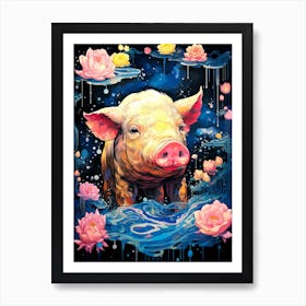 Pig In Water Art Print