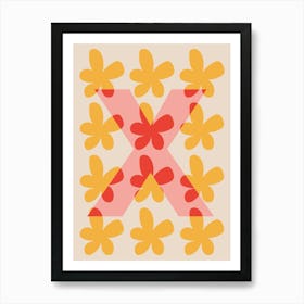 Alphabet Flower Letter X Print - Pink, Yellow, Red Art Print