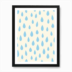 Little Falling Rain Drops Blue on White Art Print