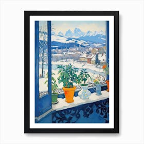 The Windowsill Of Lucerne   Switzerland Snow Inspired By Matisse 2 Art Print