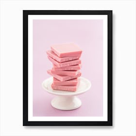 Stack Of Pink Ruby Chocolate Bars On A White Cake stand Art Print