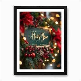 Banner Adorned With Festive Embellishments Swirling Calligraphic Happy New Year Inscription Cent Art Print