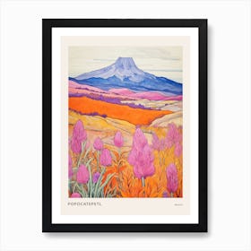 Popocatepetl Mexico 1 Colourful Mountain Illustration Poster Art Print