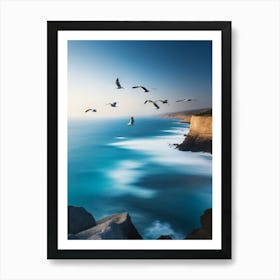 Seagulls Flying Over The Ocean Art Print