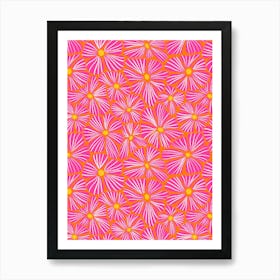 Flower Mosaic Textured Blooming Florals Scarlet, Hot Pink, Yellow Art Print