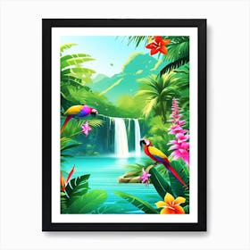Tropical Parrots In The Jungle Art Print
