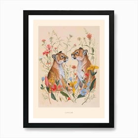 Folksy Floral Animal Drawing Cougar 2 Poster Art Print