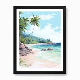 A Sketch Of Anse Cocos, La Digue Seychelles 1 Art Print