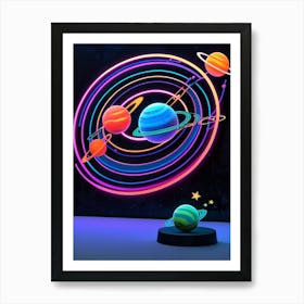 Default Neon Black Light Sgraffito Solar System 3d Illustratio 2 (9) Poster