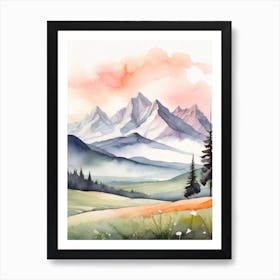 Tranquil Mountains In Minimalist Watercolor Vertical Composition 3 Art Print