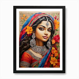 Default Colorful Traditional Madhubani Art From India Depicts 1 Art Print