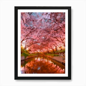 Cherry Blossoms On The River Art Print