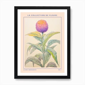 Globe Amaranth French Flower Botanical Poster Art Print