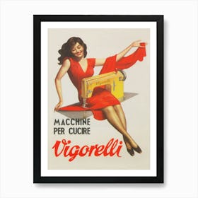 Woman With Sewing Machine Vintage Poster Art Print