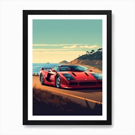 A Ferrari F40 In The Pacific Coast Highway Car Illustration 2 Art Print