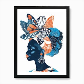 African Woman With Butterflies 1 Art Print