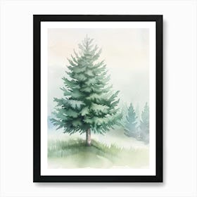 Cedar Tree Atmospheric Watercolour Painting 4 Art Print