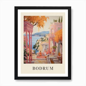 Bodrum Turkey 5 Vintage Pink Travel Illustration Poster Art Print