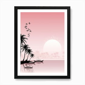 Sunset Beach With Palm Trees Art Print