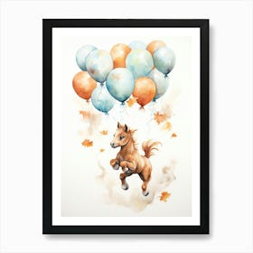 Horse Flying With Autumn Fall Pumpkins And Balloons Watercolour Nursery 1 Art Print