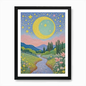 Stream Under The Moon And Stars Art Print