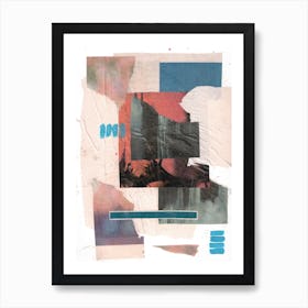 Blue Pink Analog Collage Mixed Media Abstract Art Print