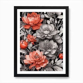 Red Roses On Black Background Art Print